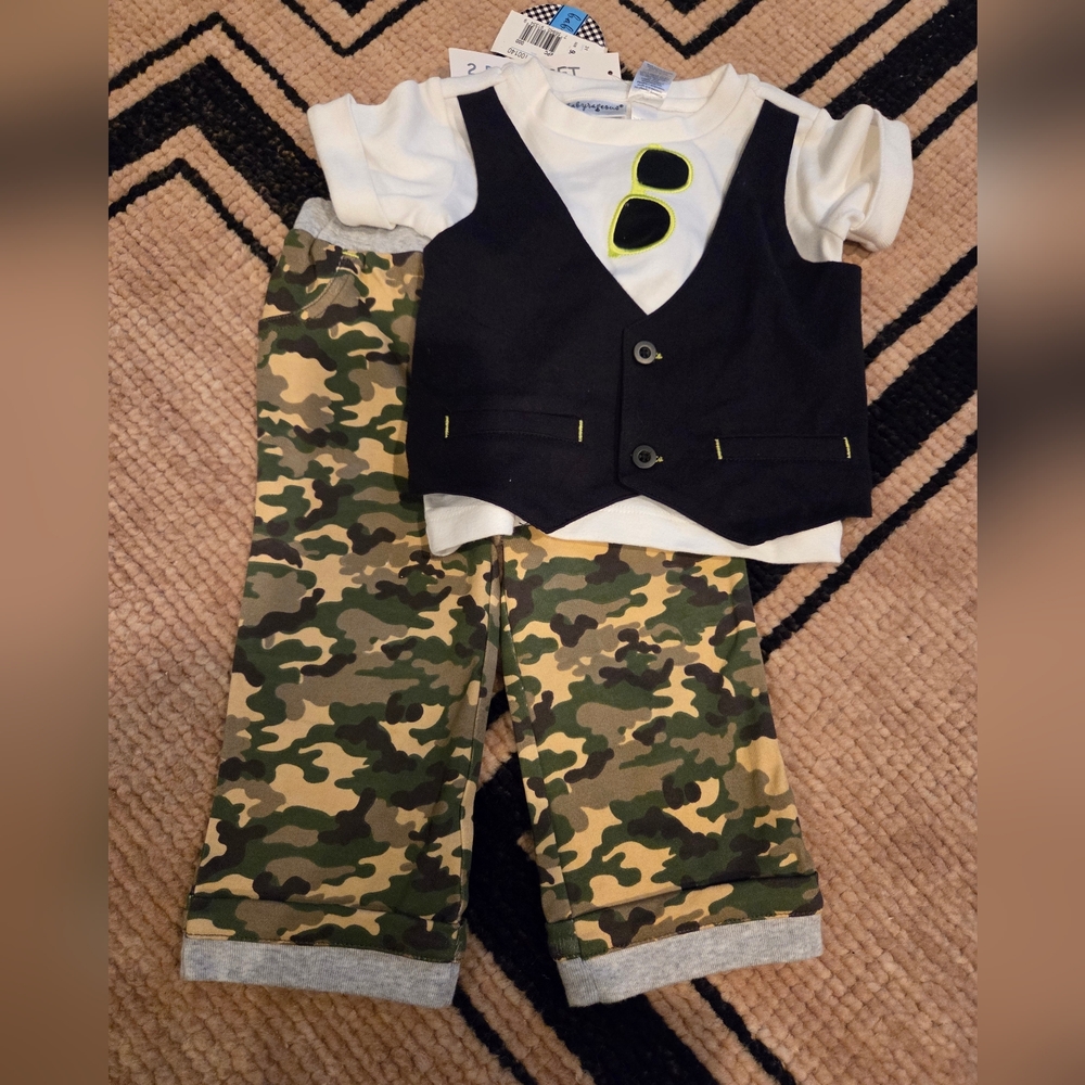 Kids Camo Pants with Black Vest and White Shirt